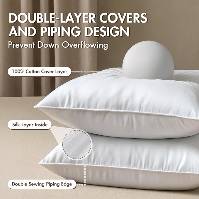 MIULEE 22x22 Feather Down Pillow Inserts Set of 2 Fluffy for Chop Look | Throw Pillows for Bed Couch Sofa, Fluffy Plump and No Smell Feather Down Fills with Down-Proof Cotton Cover
