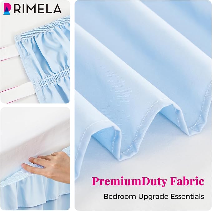 RIMELA Queen Size Ruffle Bed Skirt 15 Inch Drop - Light Blue Double Layered Wrap Around Dust Ruffle, Romantic Cute Design Bedskirt with High-Density Fabric, Soft Stretchy, Easy Install for Queen Bed