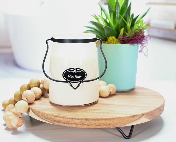 Milkhouse Pink Guava Scented Soy Candle, 22 oz Butter Jar, 120+ Hr Burn