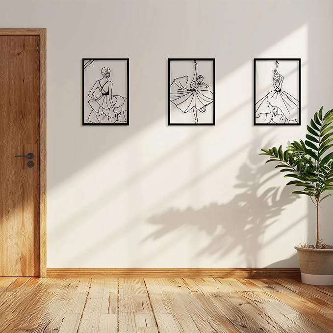 Art3d Set of 3 Black Metal Wall art, Wall Decor for Living room,Dining Room,Hallway, Dance Room, Line Art Wall Décor,Dancer theme Wall Art Style | for Living room,Dining Room,Hallway, Dance Room, Line Art Wall Décor,Dancer theme Wall Art Style