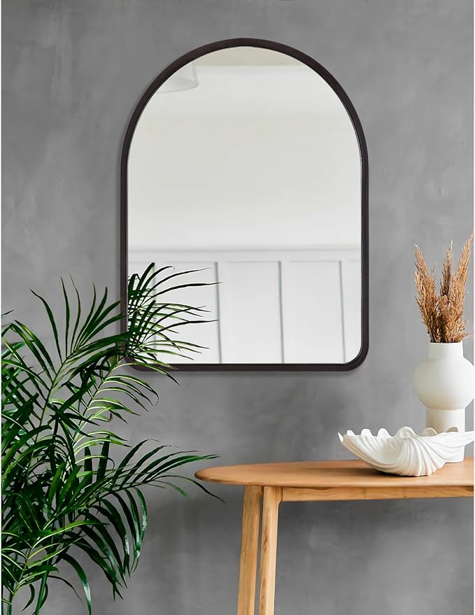 Black Large Mirrors for Wall Arched Vintage Wood Framed Wall Hanging Mirror Decorative Farmhouse Bedroom Living Room Bathroom Entryway Dressing Room 26" x 18"