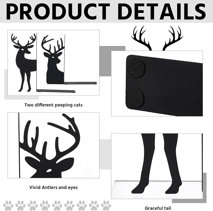 Geelin Reindeer Metal Bookends Set of 2 Black Reindeer Head