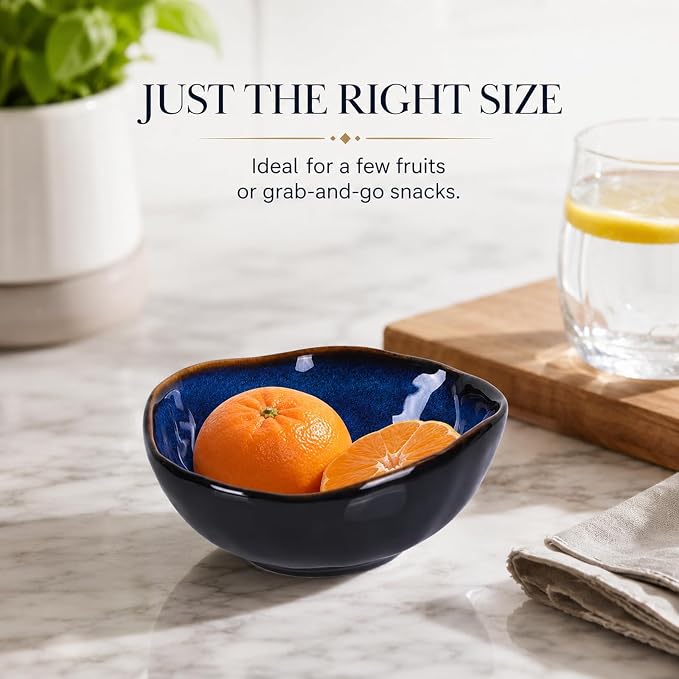 6" Blue Ceramic Decorative Bowl, Key Bowl for Entryway Table, Candy Dishes, Salad Bowl, Fruit Bowl for Kitchen Counter, Blue Small Jewelry Trinket Dish for Bedroom, Bedside Table, Living Room