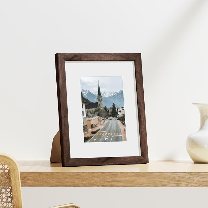 Vittanly 8x10 Picture Frames Set of 9 for Wall or Tabletop Display, Walnut | Display Pictures 5x7 with Mat or 8x10 without Mat, Small Photo Frames, Engineered Wood with Shatter Resistant Plexiglass