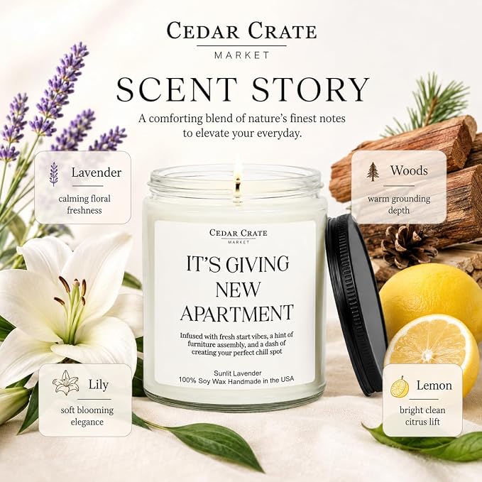 House Warming Gifts New Home – Funny Housewarming Candle for Women, Men, Couples – New Apartment Gift, First Home Present, 100% Soy, Lavender Scent, Cotton Wick, Reusable Jar, Gift Box – Made in USA