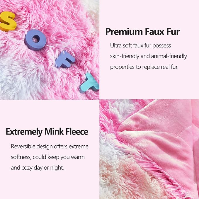 GONAAP Fuzzy Faux Fur Throw Blanket for Couch, Tie-dye Rainbow, 50"x60" | Warm Cozy Plush Shaggy Decorative Reversible Thick Non-Heated Fleece Blanket for Sofa Bed, Gift for Women Men, All Season Use