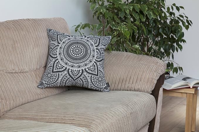 TreeWool Mandala Accent Throw Pillow Covers 18x18 Set of 2 (Black) | Decorative Throw Pillowcases for Sofa & Couch; 100% Cotton Accent Covers Ideal for Spring & Summer Stylish Home Decor