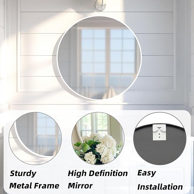 White Round Mirror 30 inch, Circle Mirror, Matte White Metal Frame | Large Circular Wall Mounted Mirrors for Bathroom, Bedroom, Entryway, Living Room, Hallway, Over Sink,Vanity,Wall Decor,Rustic