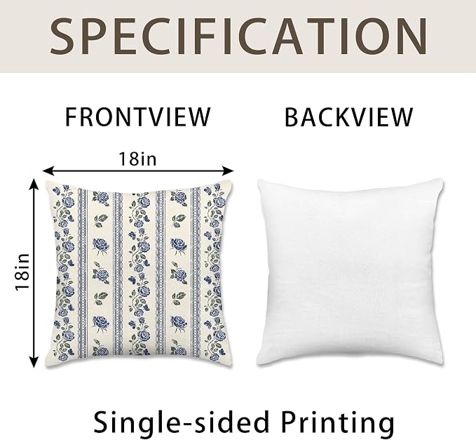Hexagram Vintage Throw Pillow Covers 18x18, Floral Blue Pillow Covers | Light Blue, Set of 2, Boho Farmhouse Neutral Decorative for Couch Pillows, Home Decor, Bedroom, Living Room, No Insert
