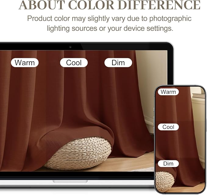 96 Inch Linen Pinch Pleated Sheer Linen Blend Curtains for Living Room | Light Filtering, Bedroom, Burlap Textured Sheer, Pinch Pleat, Linen Blend, Hook Ring, Memory Shape, Chestnut Brown, 2 Panels