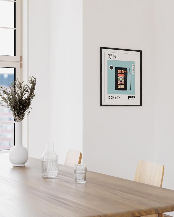 HAUS AND HUES Sushi Wall Decor - Modern Kitchen Food Print, Japanese Sushi Poster, Dining Room Food Wall Art for Kitchen 12x16 Black Frame
