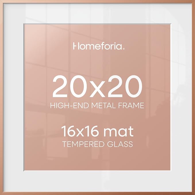 Homeforia 20x20 Rose Picture Frame, High-End Metal, 16x16 Mat, Glass