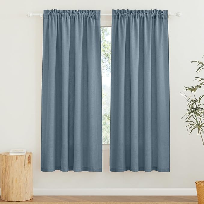 RYB HOME Sheer Curtains 72 inches Long for Bedroom | Linen Textured, Semi Sheer, Window Backdrop Curtains, Light Filtering Privacy Drapes, Stone Blue, W52 x L72, 2 Panels