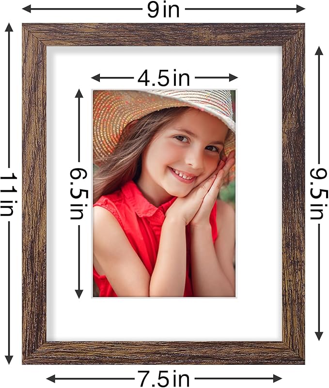 Vittanly 8x10 Picture Frames Set of 9 for Wall or Tabletop Display, Brown | Display Pictures 5x7 with Mat or 8x10 without Mat, Small Photo Frames, Engineered Wood with Shatter Resistant Plexiglass