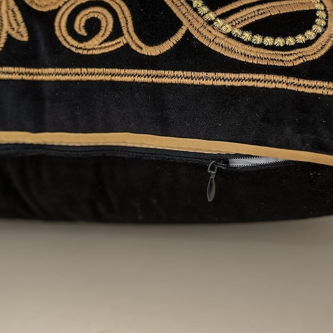 Aeckself European Floral Pillow Cover 20x20 Inch, Luxury Velvet Embroidered Decorative Throw Pillow Cover for Couch Bedroom Living Room, Black and Gold
