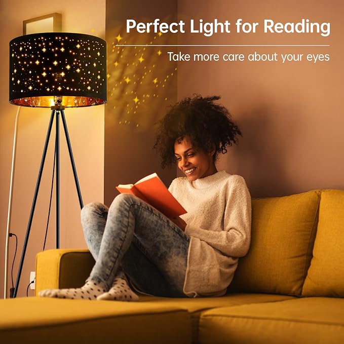 BoostArea Floor Lamp, Tripod Floor Lamp, 8W LED Bulb, Decorative Lamp Shade, Mid Century Standing Lamp for Living Room, Bedroom, Study Room and Office