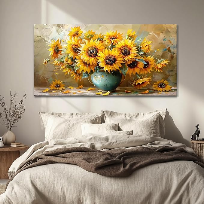 QIYILEXWART Large Wall Decor For Living Room Canvas Wall Art For Office Modern Wall Decorations For Bedroom Sunflower Landscape Painting Abstract Pictures Artwork Room Home Decor 24x48 In
