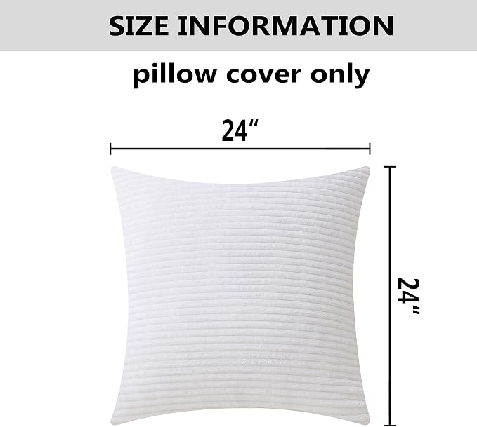 Home Brilliant White Euro Shams Set of 2 24x24 Throw Pillow Covers Summer Decoration Striped Velvet Corduroy Euro Throw Pillow Sham Couch Cushion Cover for Teen Girls, 24 x 24 inch, Creamy White