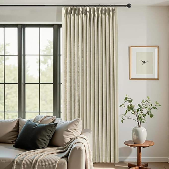Pinch Pleated Linen Curtains 84 Inches Long 2 Panels for Living Room, Linen | Light Filtering, Bedroom, Semi Sheer, Pinch Pleat, Linen Blend, Hook Rings, Memory Shape, Cottage Core, W40xL84, 2 Panels