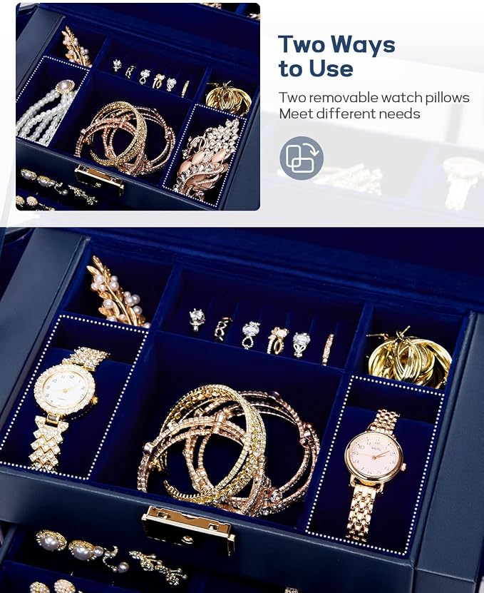 Homde Large Jewelry Box for Women: 5-Layer Organizer with Lock for Dresser | Separated Storage for Necklace Earring Ring Watch to Sort Daily Jewelry - Keep Vanities Tidy - Suitable for Birthday Gift