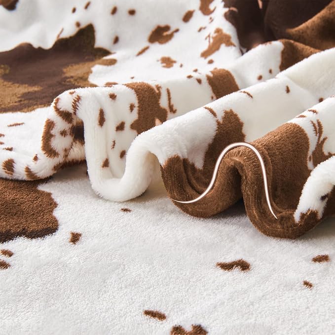 Edenleaf Cow Print Blanket, Ultra Cozy Cow Throw Blanket for Couch Bed and Travel, Cow Print Decor Throw Blankets for All Seasons 50"x60" (Light Brown)