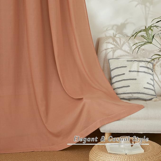NICETOWN Terracotta Thick Linen Curtains for Bedroom, Rod Pocket & Back Tab Flax Window Treatments Privacy Assured Not See in with Light Filtering for Nursery/Living Room, W55 x L95, 2 Pieces