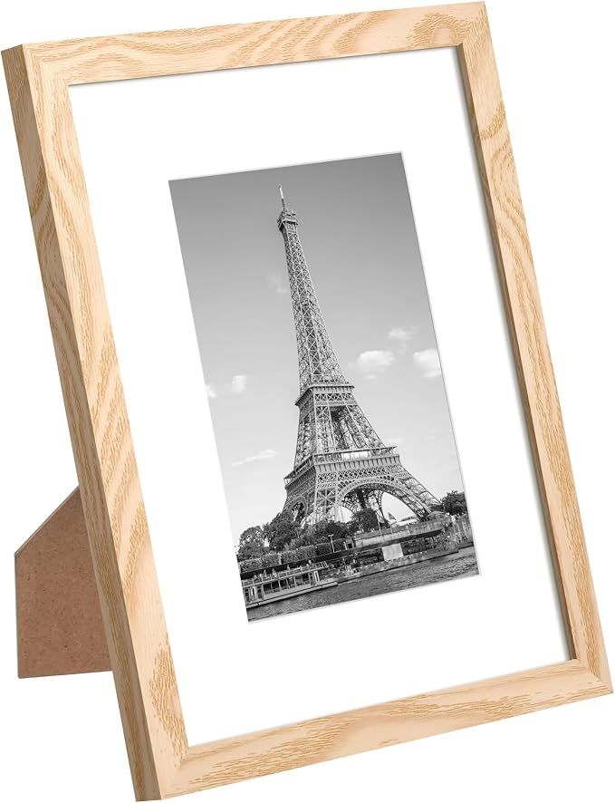 upsimples 8x10 Picture Frame Set of 10, Display Pictures 5x7 with Mat or 8x10 Without, Multi Photo Frames Collage for Wall or Tabletop Display, Natural