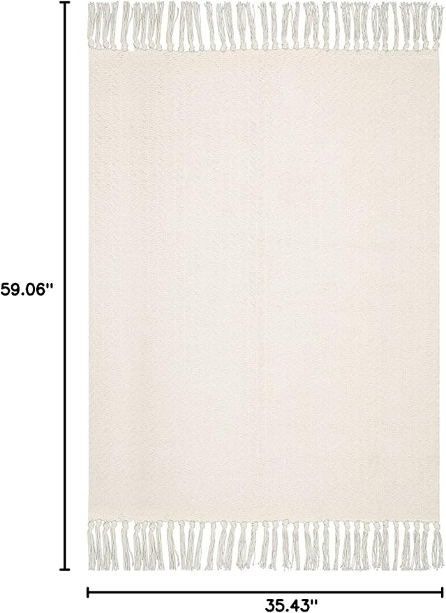 Lahome Boho Bathroom Rugs, 3x5 Washable Area Rug for Kitchen Bedroom Entry | Bath Door Mat with Tassels Woven Cotton, Farmhouse White Beige Low Pile Throw Carpet for Entryway Living Room Laundry Decor