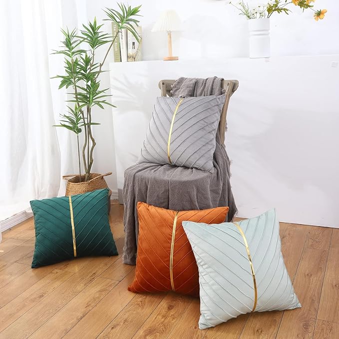 Velvet Throw Pillow Covers 22x22 inch Pack of 2 Gold Decor Gray