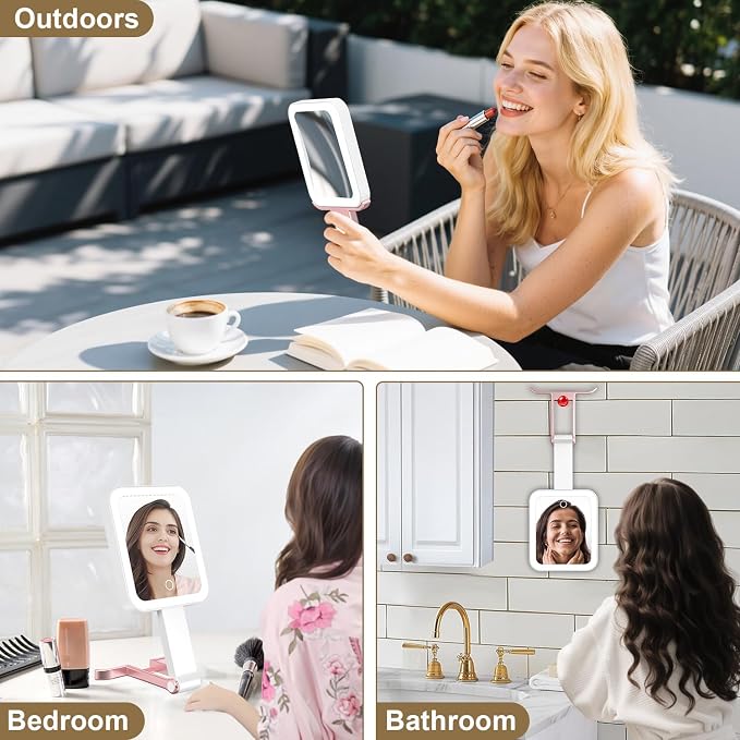 Mocado Travel Makeup Mirror with Light, 1x/10x Magnifying Mirror With Light, 3 Colors Lighted Magnifying Mirror, 2000mAh Rechargeable Lighted Makeup Mirror, Dimmable Touch, Memory Function (Rose Gold) | Double Sided Travel Mirror with 3 Color Light,Dim...