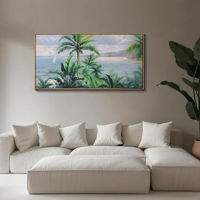 Anolyfi Framed Wall Art Palm Tree Picture Tropical Wall Decor for Living Room, Large Canvas Wall Art Painting Nature Seascape Artwork for Bedroom Kitchen Hallway Office Home Decor, 40"x20"
