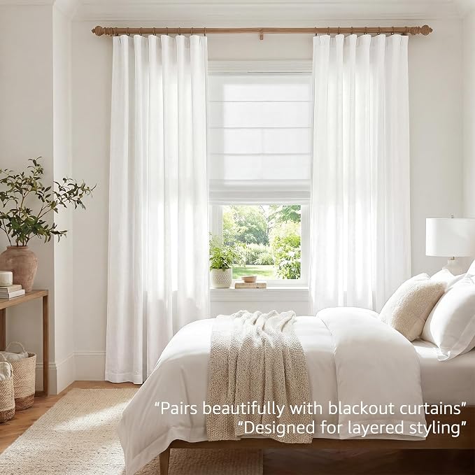 jinchan Linen Curtains Light Filtering Back Tab 50x84 Inch 2 Panels White | Semi Sheer Curtains 84 inch length for Bedroom Living Room, Modern Farmhouse Drapes with Rod Pocket, Natural Boho Curtains