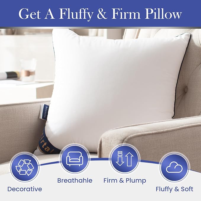 Mirtala 12"x20" Pillow Inserts Set of 2 with 100% Cotton Cover Decorative Square Throw 20" Pillows Living Room, Sofa, Couch, and Bed-White (2, 12 x 20 Inch)
