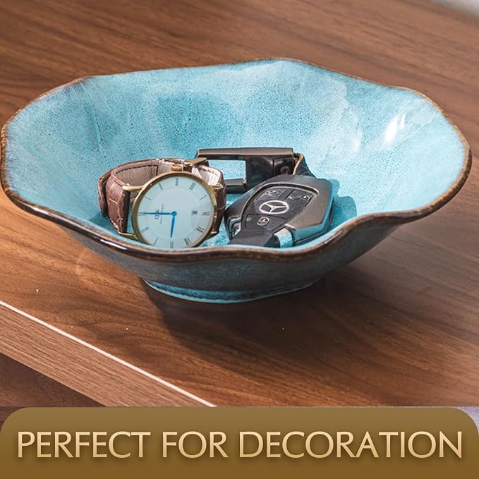 8" Fruit Bowl for Kitchen Counter Decor,Lotus Leaf Shape Ceramic Decorative Bowl,Key Bowl for Entryway Table Modern Home Decor