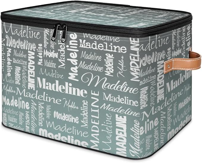 Personalized Name Storage Basket, Custom Keepsake Box, Grey Green