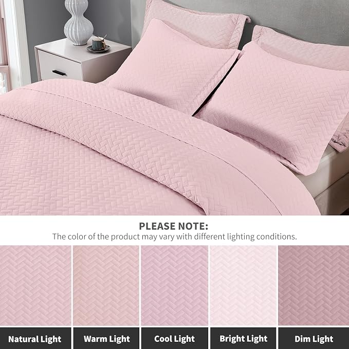 Maple&Stone Pink Quilt Set Twin/Twin XL, Extra Long Bedspread | Breathable Coverlet with Chevron Pattern, All-Season Dorm Bed Cover Set Bedding Decor 2 Piece