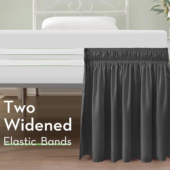 Dark Grey Bed Skirt King Size 18" Drop, Elastic Wrap Around Bedskirt | Solid Ruffled, Easy to Use, No Mattress Lifting, Wrinkle & Fade Resistant, with Adhesive Strips, Machine Wash/Dry/Iron