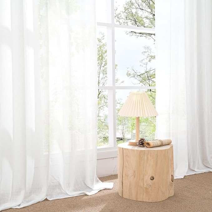 BGment White Linen Cafe Curtains 36 Inch Length for Kitchen Window Over Sink - Small Semi Sheer Drapes Light Filtering with Rod Pocket for Bathroom Lightweight, 2 Panels Set, 42 X 36 Inch