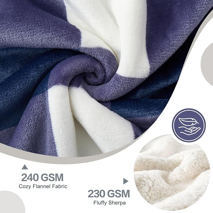 PU MEI Sherpa Blanket Fleece Throw Blanket Twin Plaid Thick Bed Blanket, Soft Warm Cozy Blue Checkered Throw Blanket 60"*80"