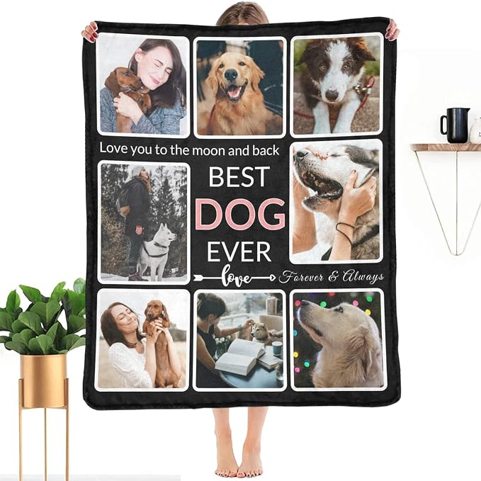 Customized Blanket with Photo, Make a Personalized Blankets with Picture Customizable Memories Souvenir Throws Blanket Gift for Best Dog Lover Ever, Forever & Always, 8 Collage Made in USA