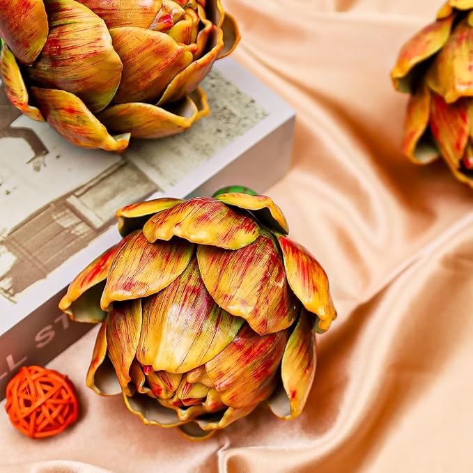 3pcs Large Faux Artichokes Decoration, Yellow Artificial Artichoke