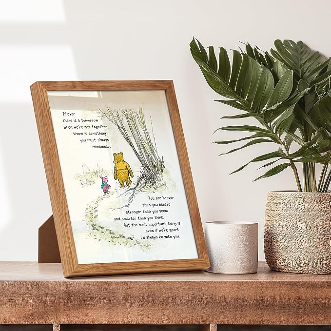 Winnie Wall Art FRAMED - Pooh Kids Room Decor - Boys Room Decor - Little Girls Bedroom Picture - Baby Nursery Decoration - Wall Print for Toddlers - Inspirational Positive Quotes Picture Poster print