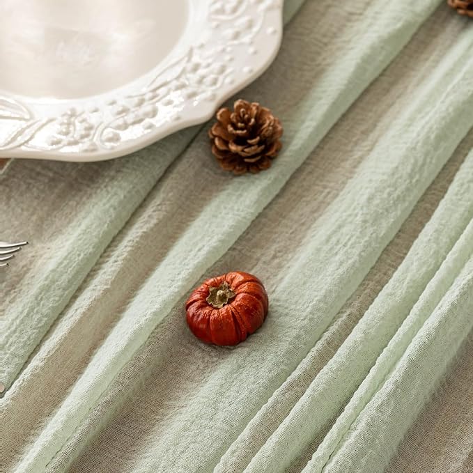 3Pcs Sage Green Cheesecloth Table Runner 120 Inches for Party Home Decor | For Wedding Baby Shower Bridal Shower Birthday Engagement Party 10FT Rustic Boho Home Decorations