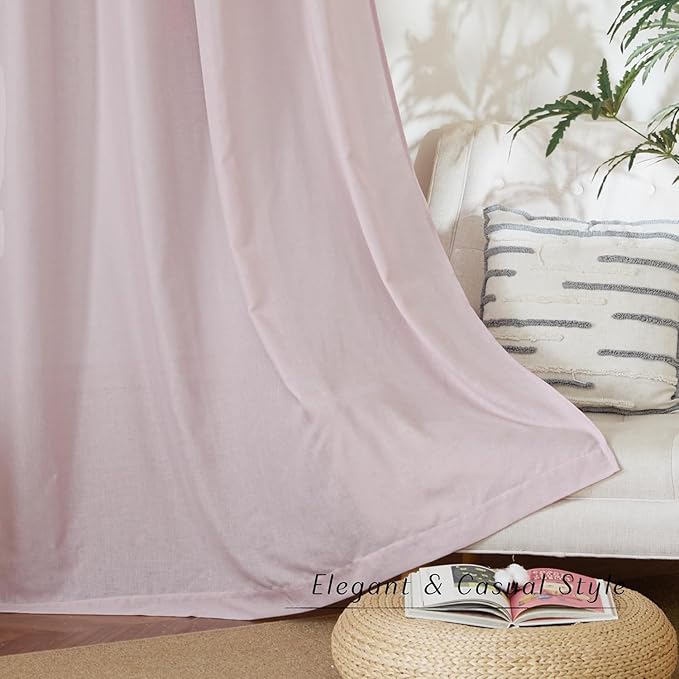 NICETOWN Semi Sheer Blush Pink Curtains 84 inch Length, Rod Pocket & Back Tab Light Filtering Window Treatments Privacy Added Drapes for Living Room, W55 x L84, 2 Panels