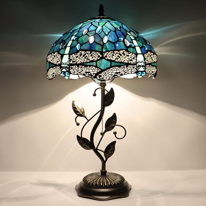 Tiffany Table Lamp Stained Glass Bedside Reading Light W12H19 inch