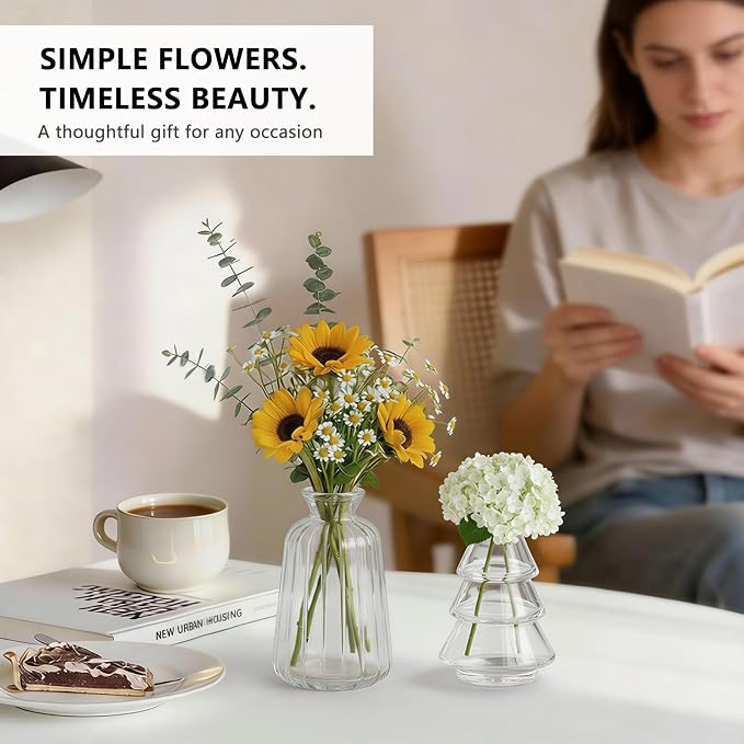 RUCKAE Glass Bud Vases Mini Flower Vase Small Vintage Vases for Centerpiece Table Wedding Decorations Home Decor Party(Transparent 32pack)