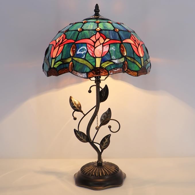 Tiffany Table Lamp Stained Glass Bedside Reading Light W12H19 inch