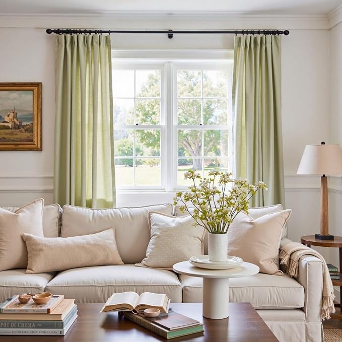 jinchan Custom Size Curtain Linen Curtain 1 Panel Sage Green Semi Sheer Curtains for Living Room Bedroom Neutral Cottage Core Home Office Light Filtering Drape Rod Pocket Back Tab