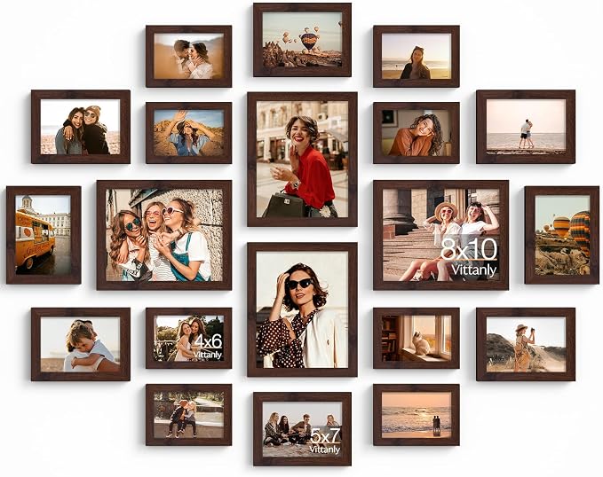 Vittanly 20 Pack Picture Frames Collage Wall Decor, Light Brown | Gallery Wall Frame Set for Wall or Tabletop Display, Multi Sizes Picture Frame Set: 4pcs 8x10, 8pcs 5x7, 8pcs 4x6, MDF Wood