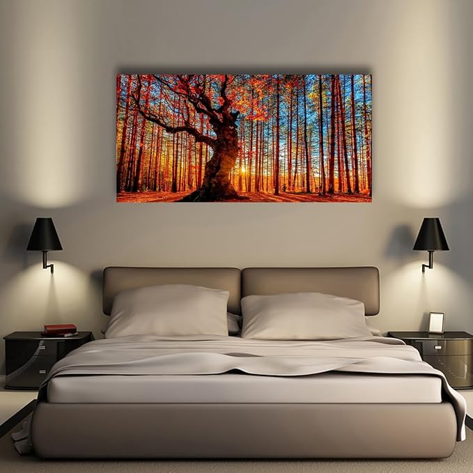 Tree of Life Wall Art Canvas Prints Natural Landscape Pictures Home Decor Colorful Forest Paintings for Living Room Bathroom Bedroom Kitchen Decorations 28x57 Inches Wooden Framed Artwork Easy Hanging